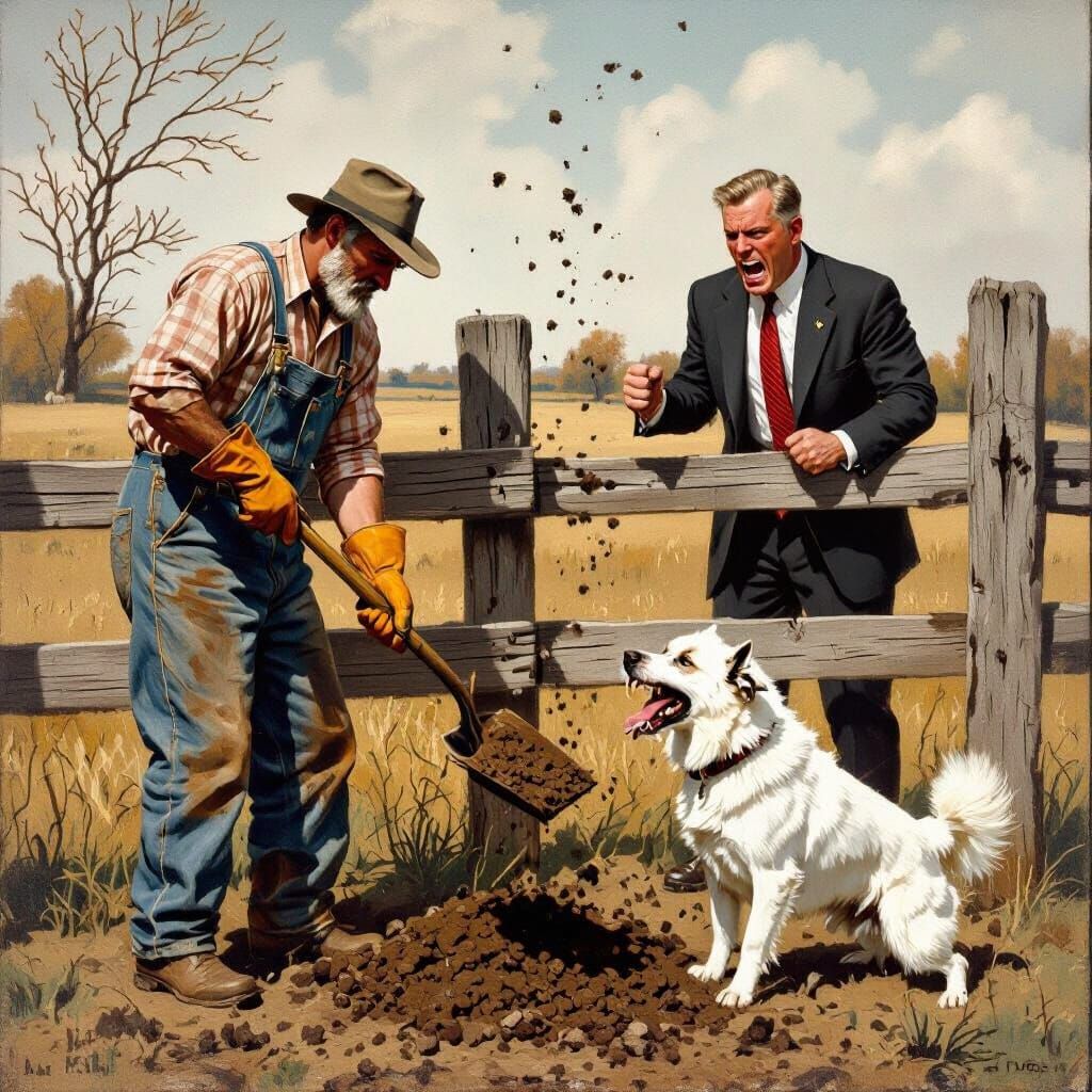 Farmer Shoveling Manure in Regionalist Style