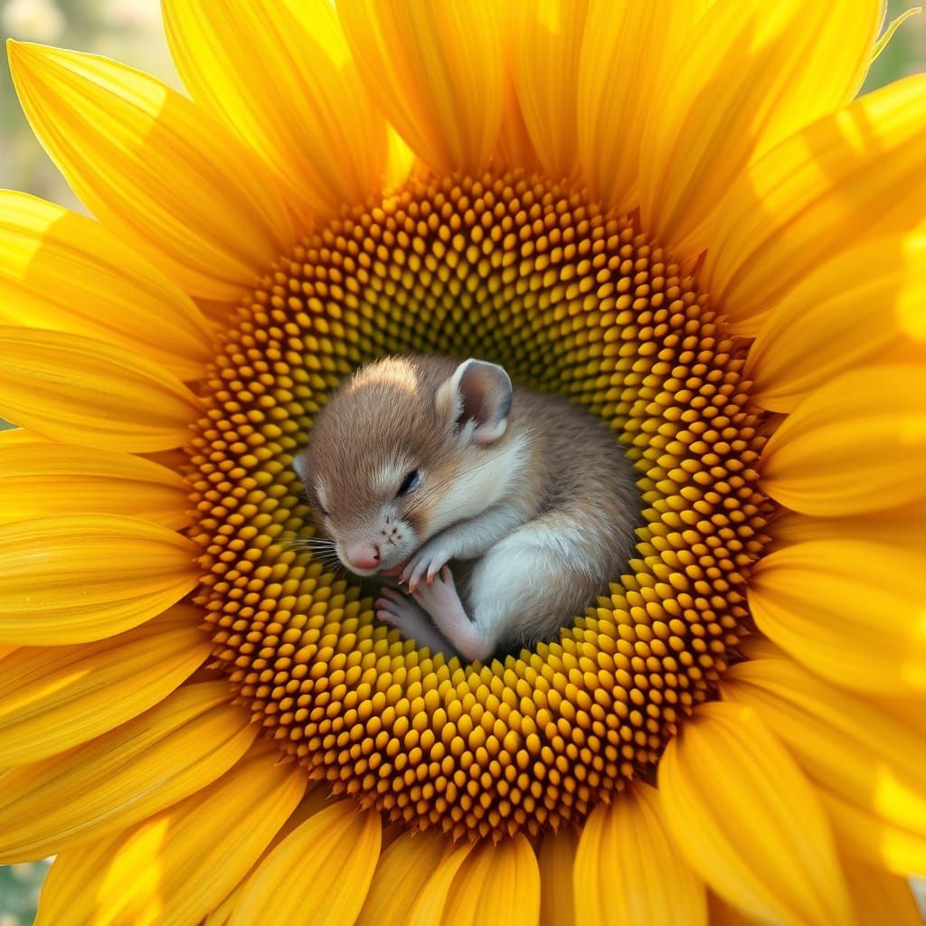 Whimsical Sunflower Haven for a Sleeping Mouse