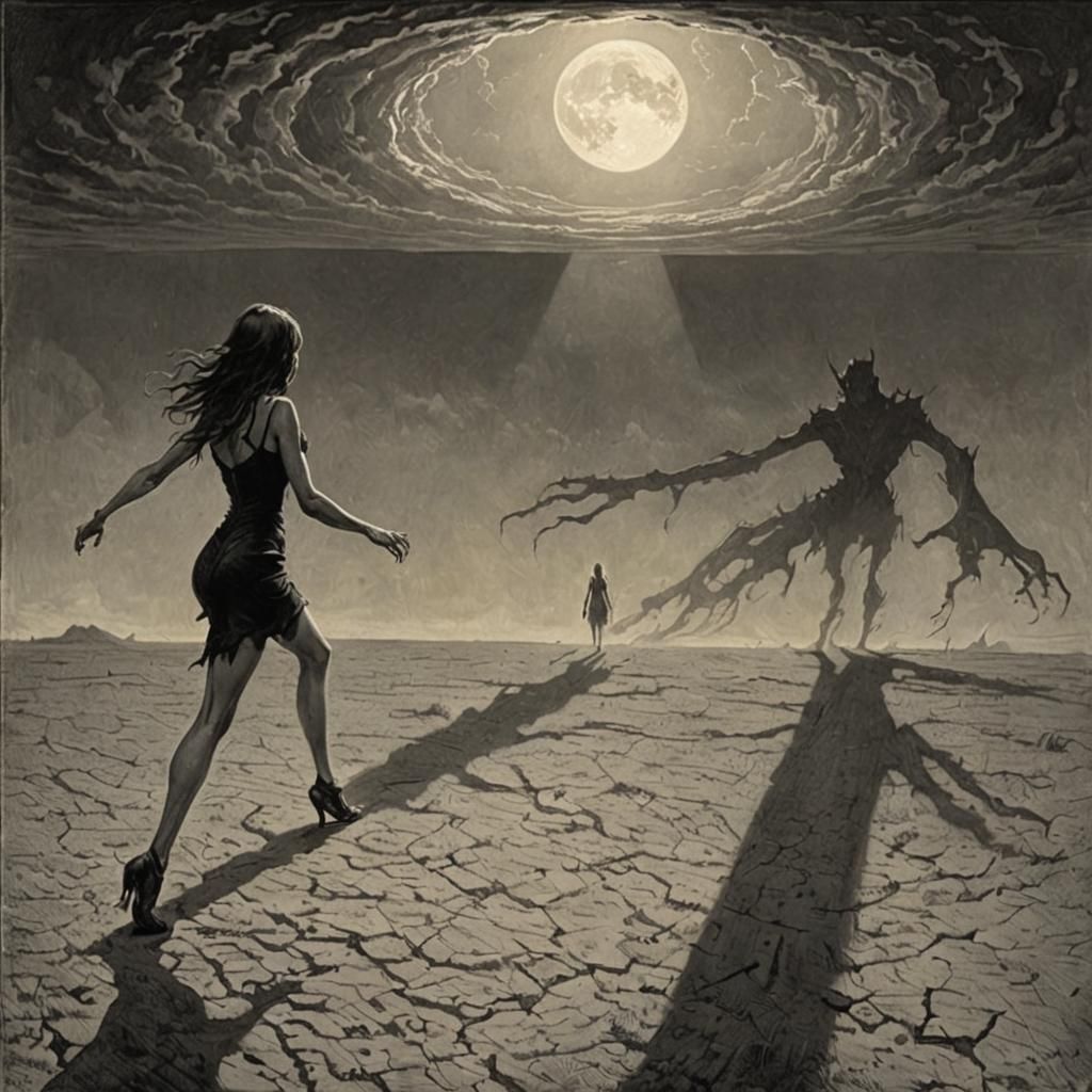 Girl's Shadow Casts Monster on Empty Plain