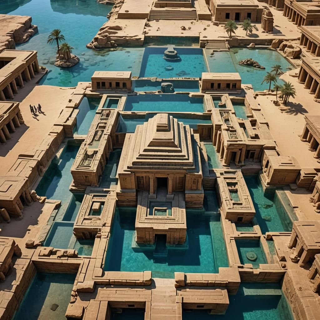 Submerged Ancient Egyptian Temple in Crystal Pool