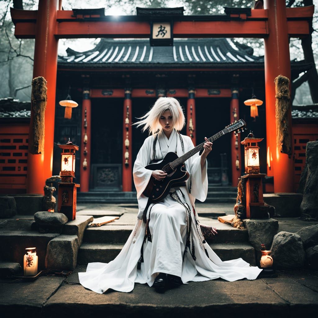 Cyberpunk Siren in Haunting Shinto Shrine