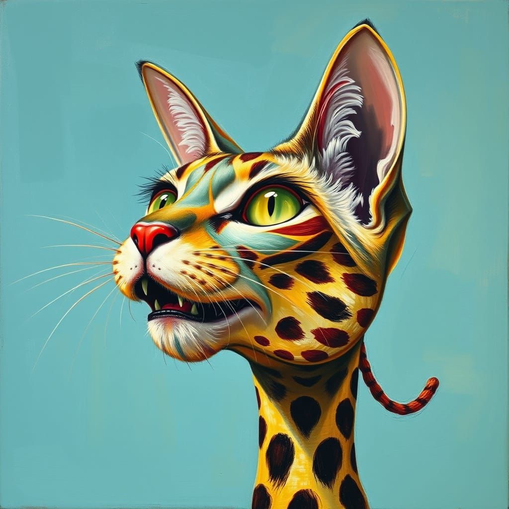 Vibrant Pop Art Giraffe Cat Hybrid in Expressive Oil Colors