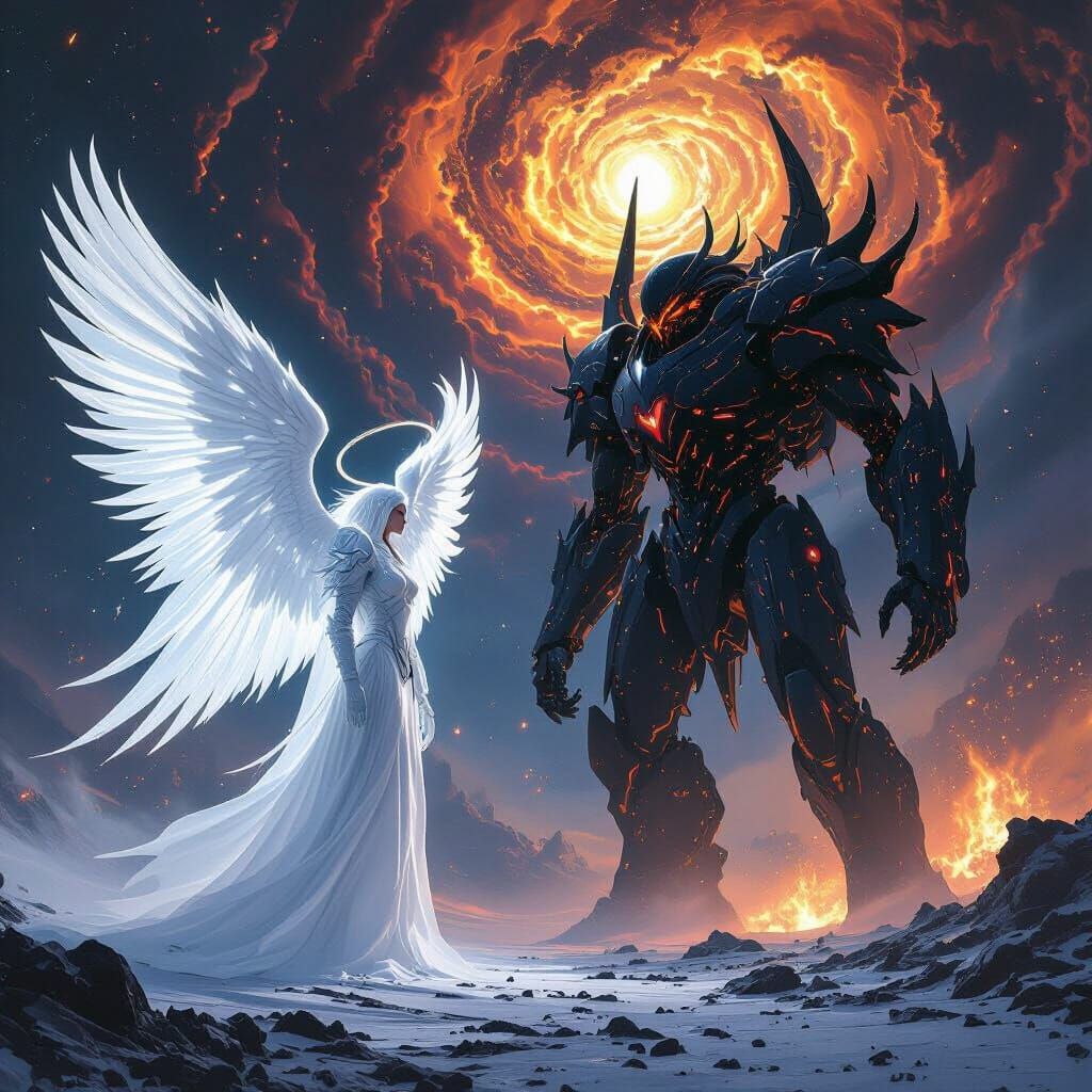 Angel Spacecraft Confronts Demon Warship in Space