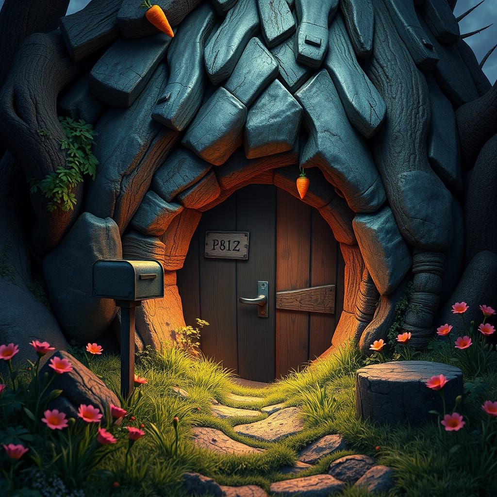 Surreal Mailbox Rabbit Hole in Fantastical Wonderland