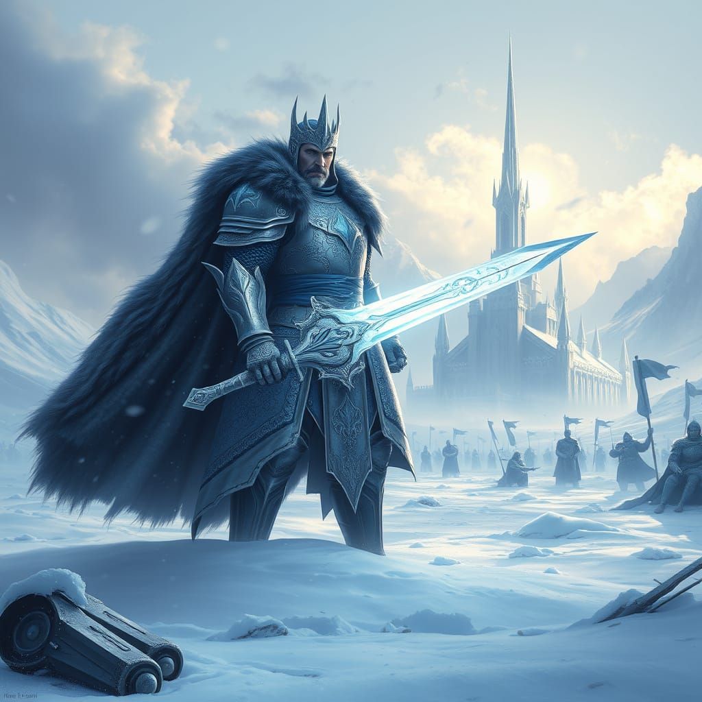 Ethereal Warrior King Reigns Over Frozen Battlefield