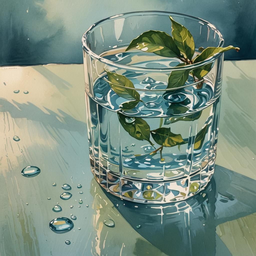 Detailed Gouache Illustration of a Glass of Water