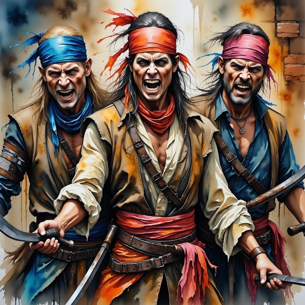 Gritty Graffiti Portrait of Ferocious Pirates in Urban Decay