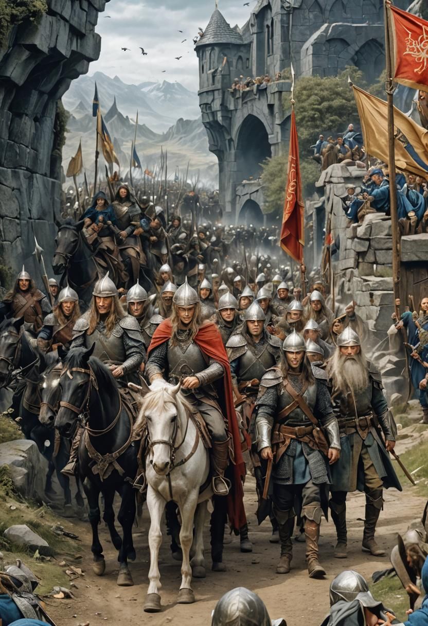 Elven and Human Soldiers March to Battle
