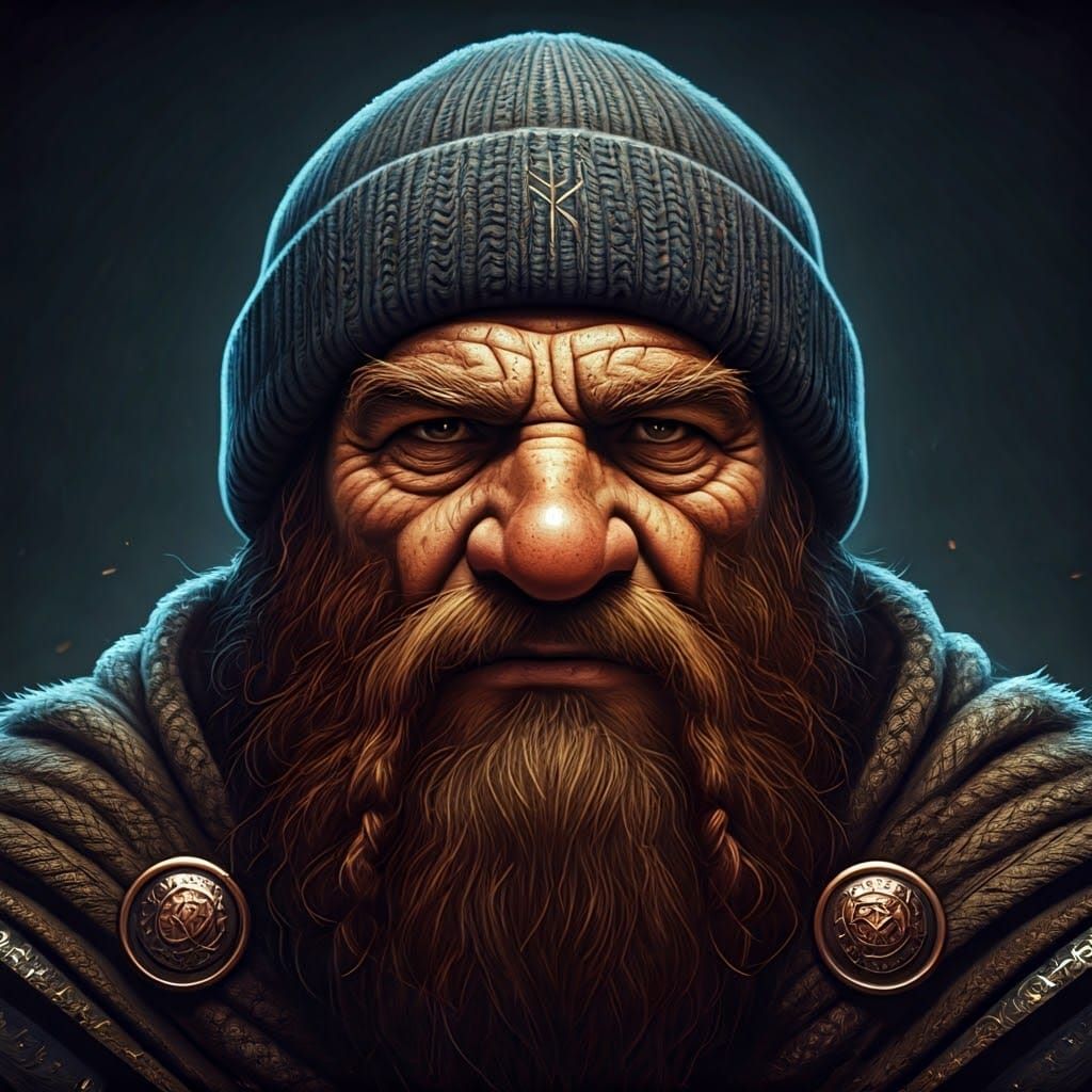 Gnarled Dwarf Rune Knight in Oversized Knit Beanie