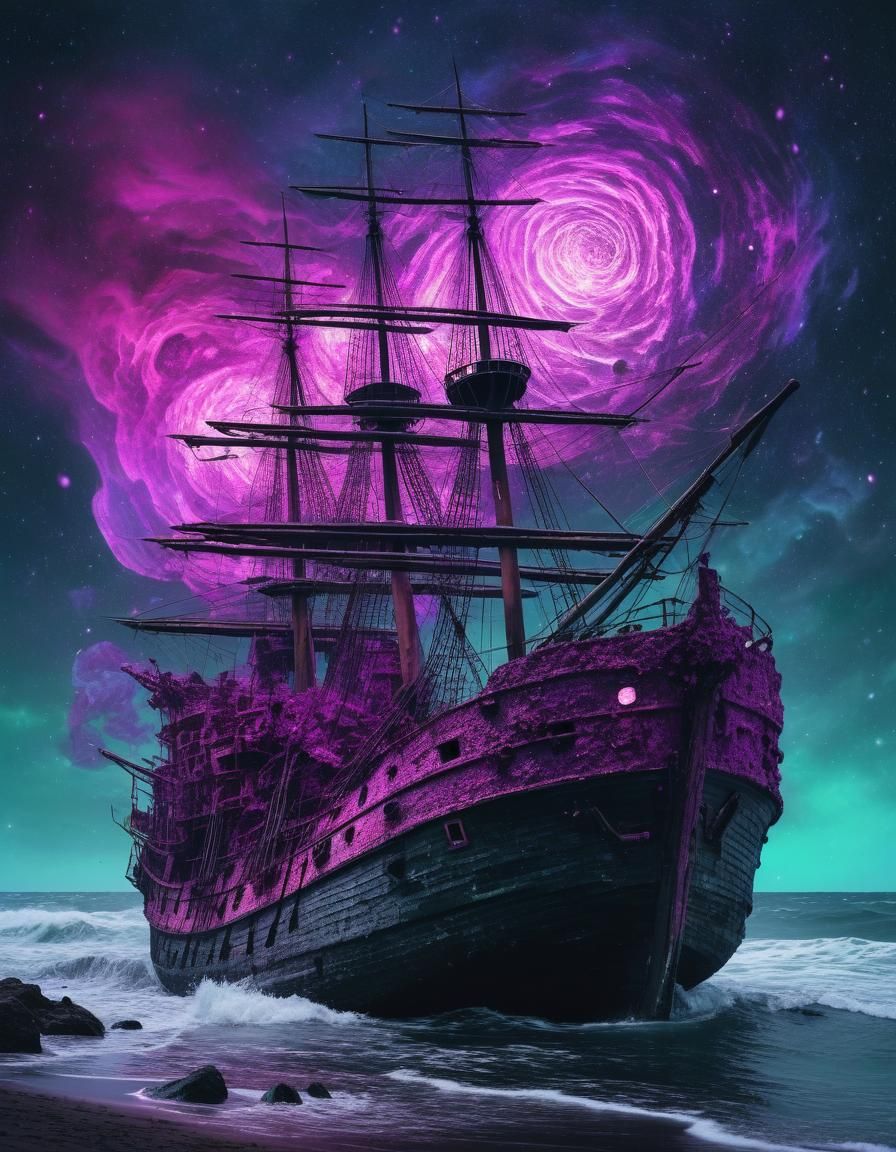 Ethereal Shipwreck: Fantasy Art in Vibrant Colors