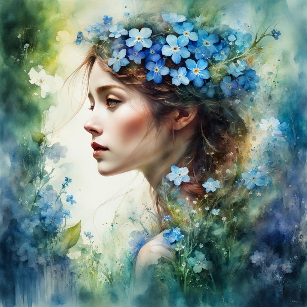 Fantasy Forget-Me-Nots: Digital Watercolor Art