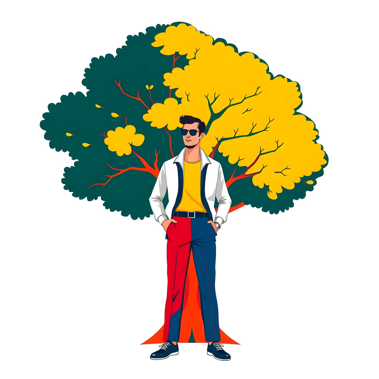 Minimalist Man and Tree in Triadic Colors