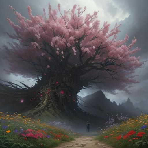 Detailed Digital Painting of Flowers in Bloom