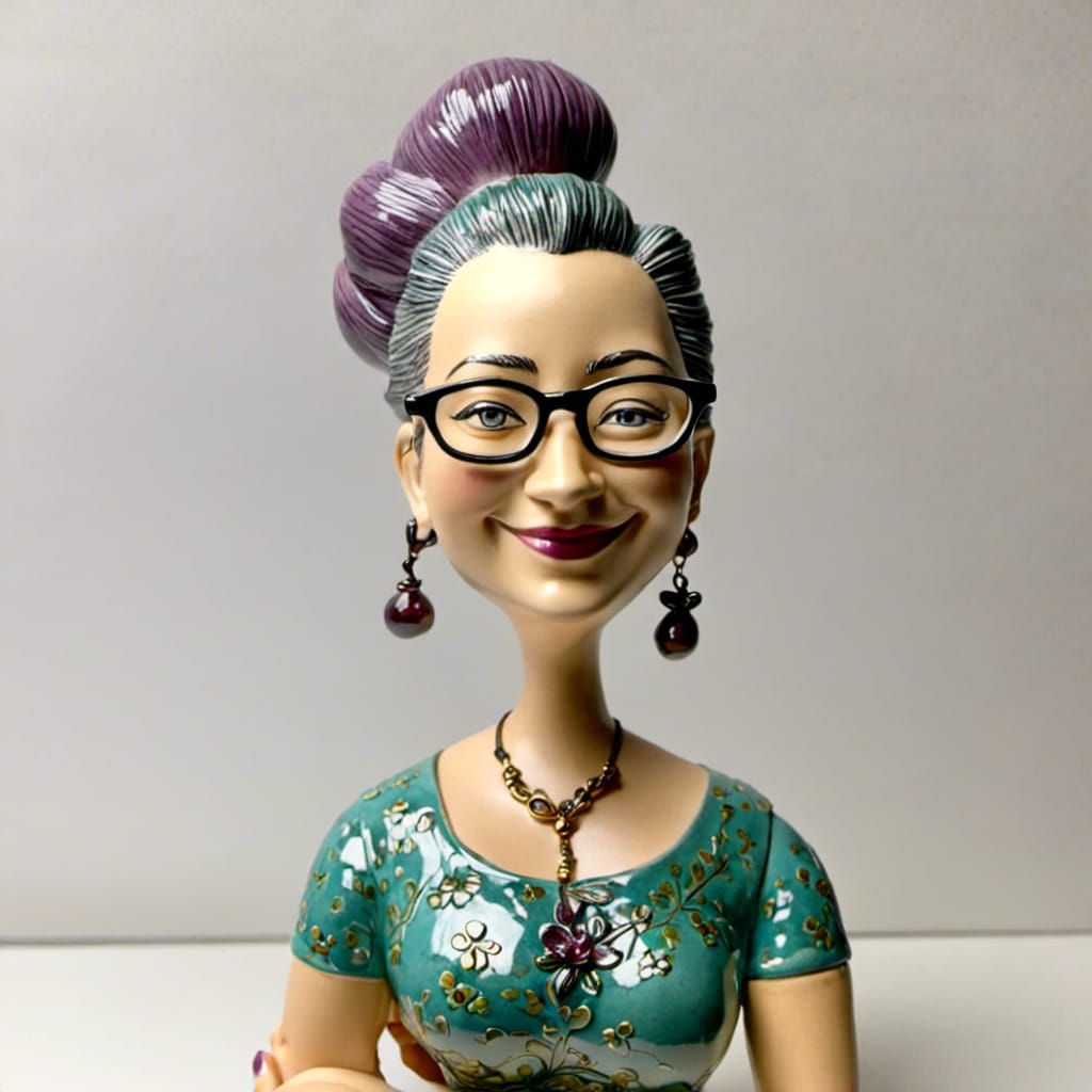 Glazed Ceramic Pottery Statue of a Woman