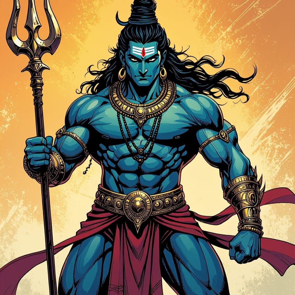 Lord Shiva as Superhero in Comic Book Style