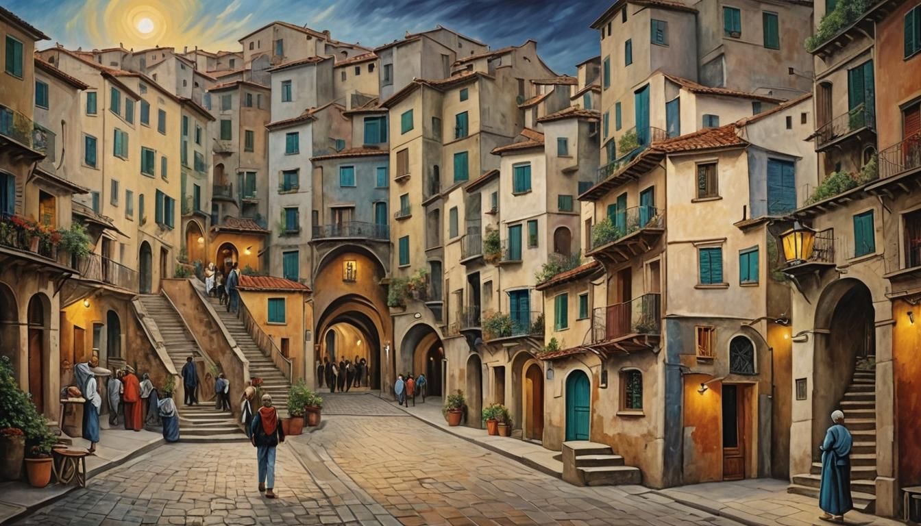 Picasso Way Masterpiece, Digital Painting Masterpiece, Impressionist Style, High Detail, Vivid Colors, Scenic Landscape,...