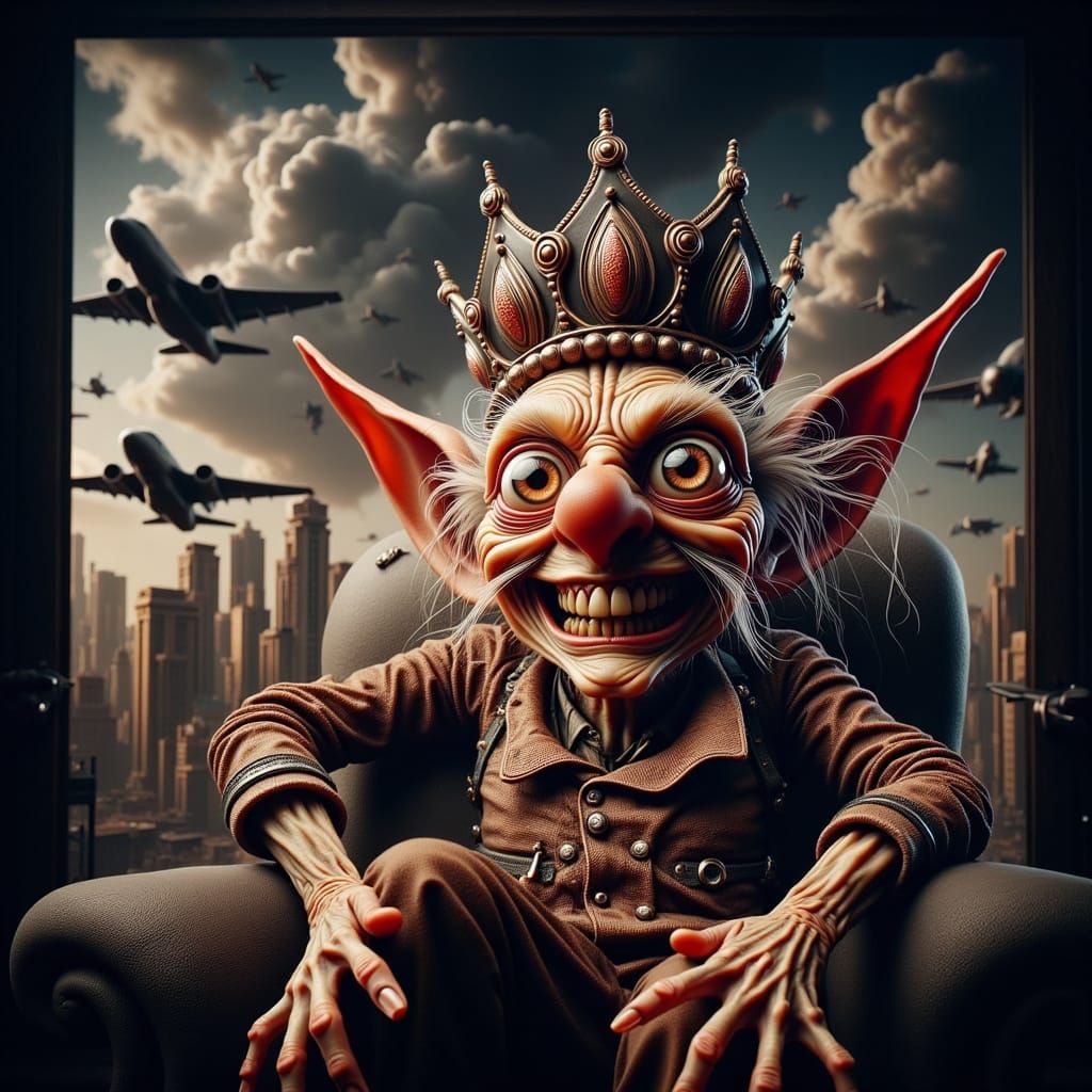 Surreal Sci-Fi Steampunk City with Grumpy Old Man