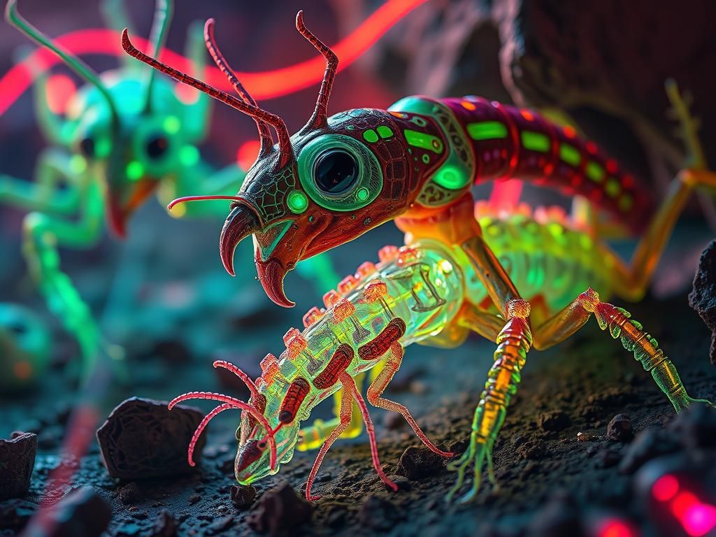 Bioluminescent Creatures in Dystopian Neon Landscape