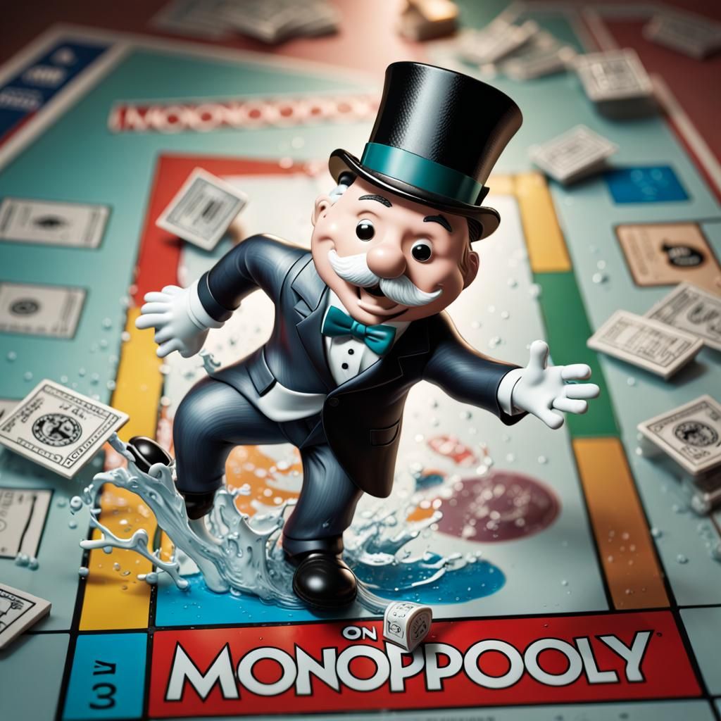 Hyperrealistic Mr. Monopoly on Game Board