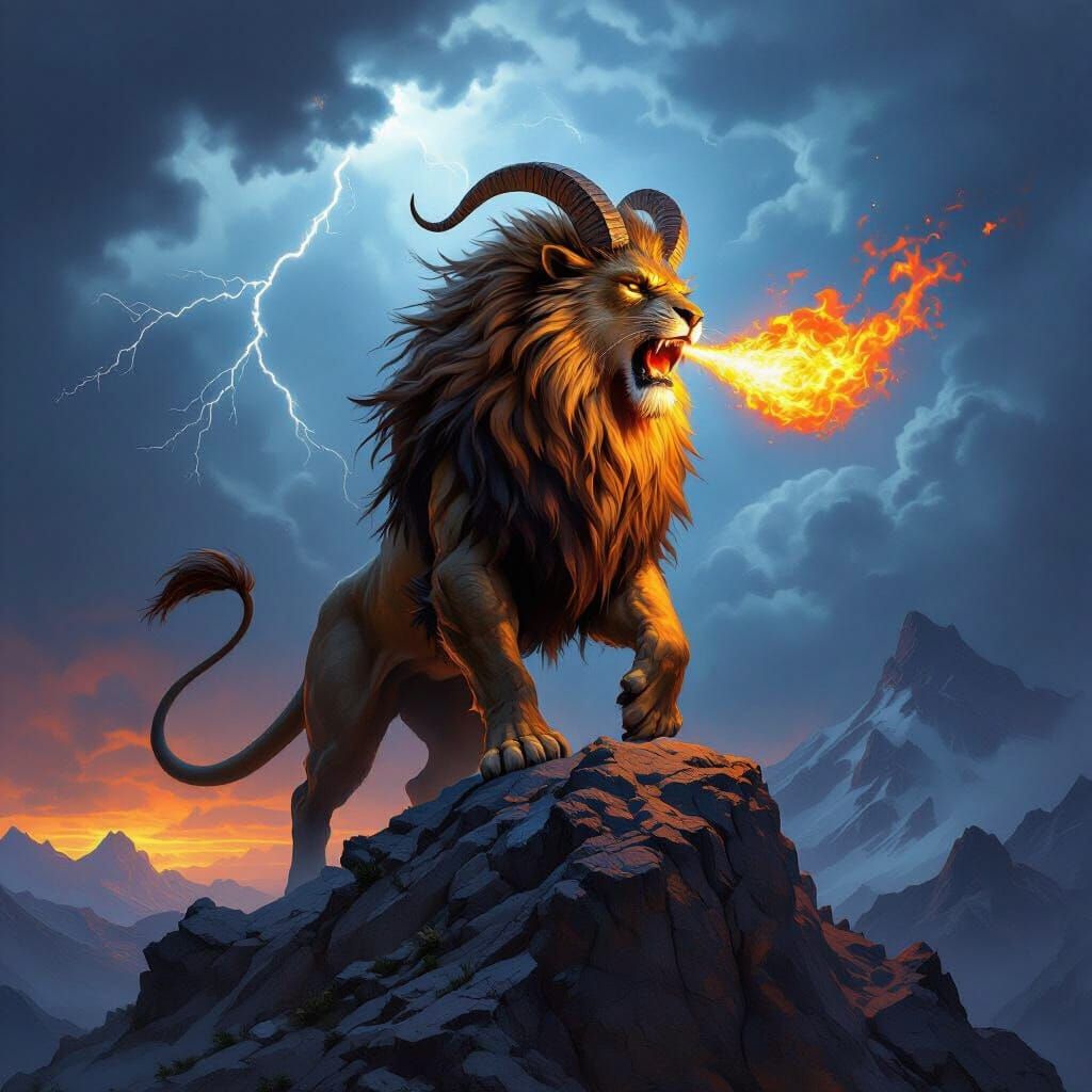 Majestic Chimera on Mountain Peak in Epic Fantasy Style