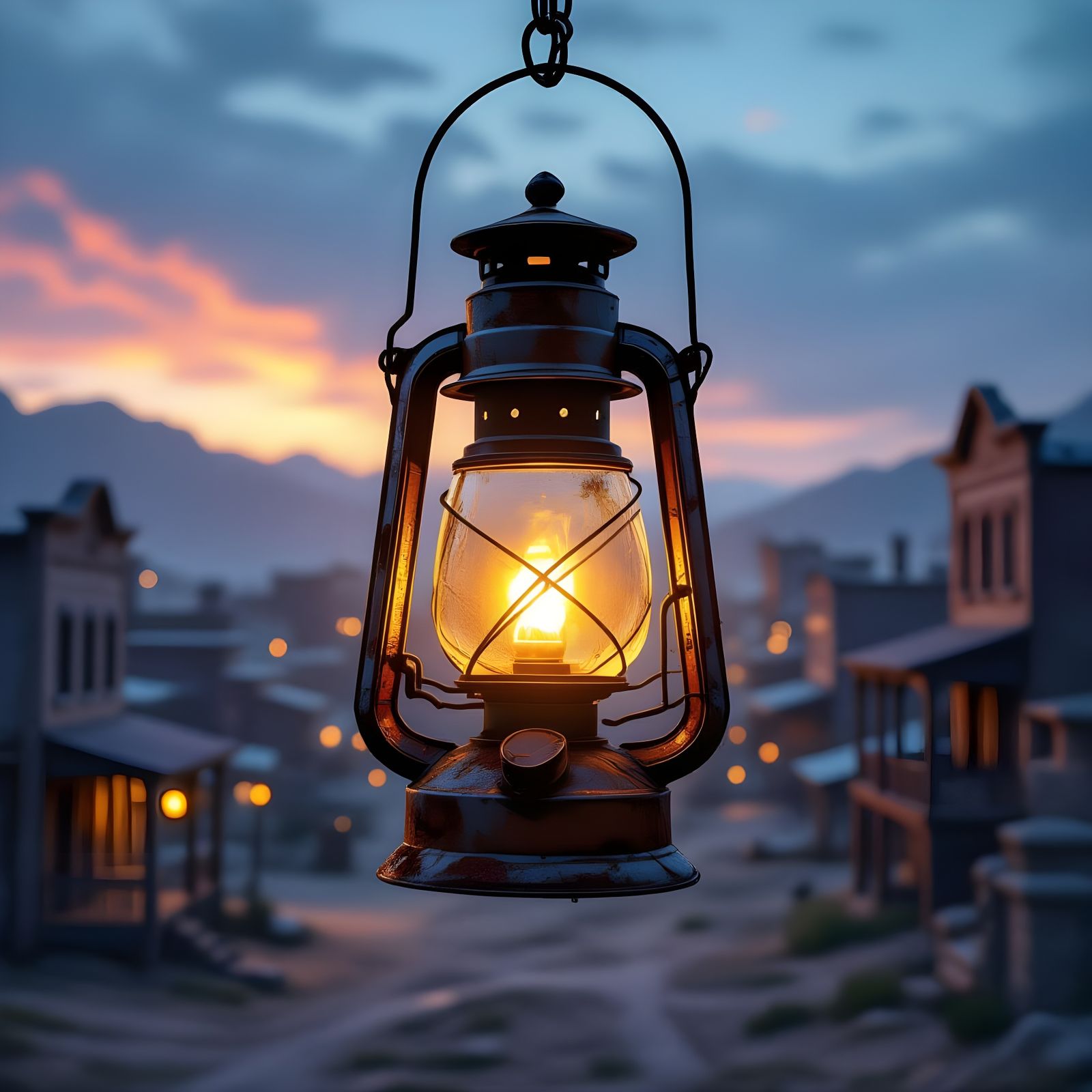 Old Western City in Lantern Light