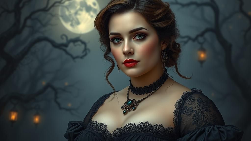 Victorian Woman in Misty Forest, Ethereal Art