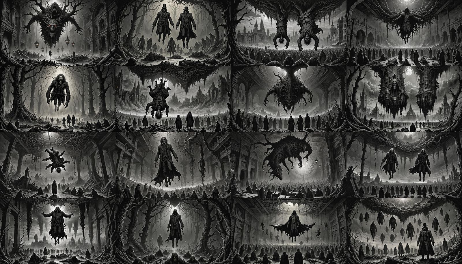 Eerie Inverted World in Dark Gothic Horror Style