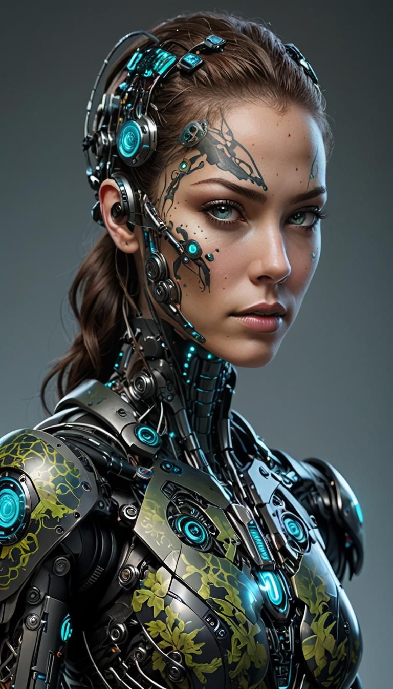 Detailed Cyborg with Bioluminescent Patterns