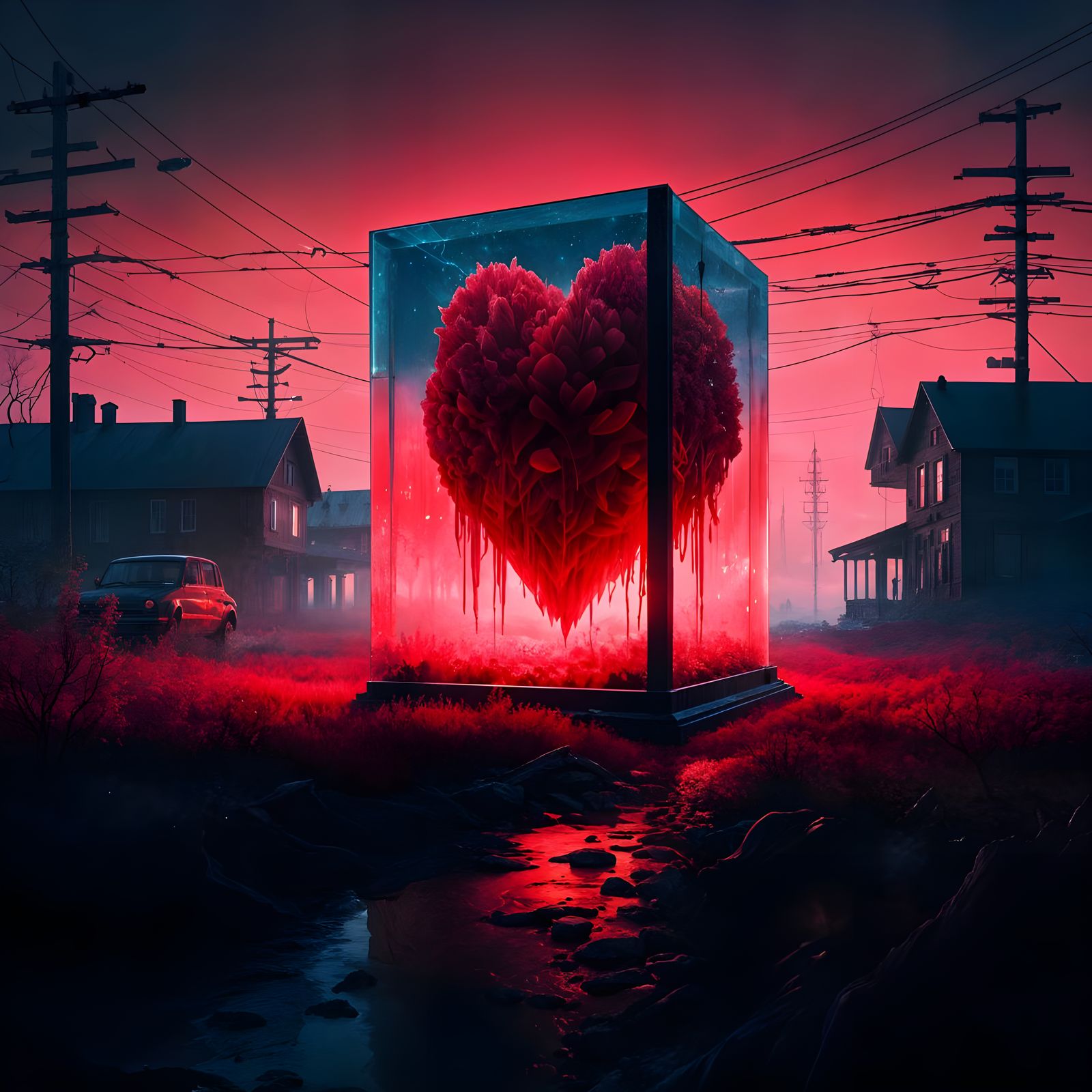 Epic Digital Painting of a Heart Trapped in a Glass Cube