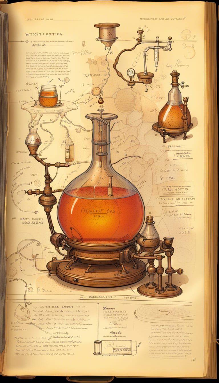 Witch's Potion Book Technical Schematic Illustration