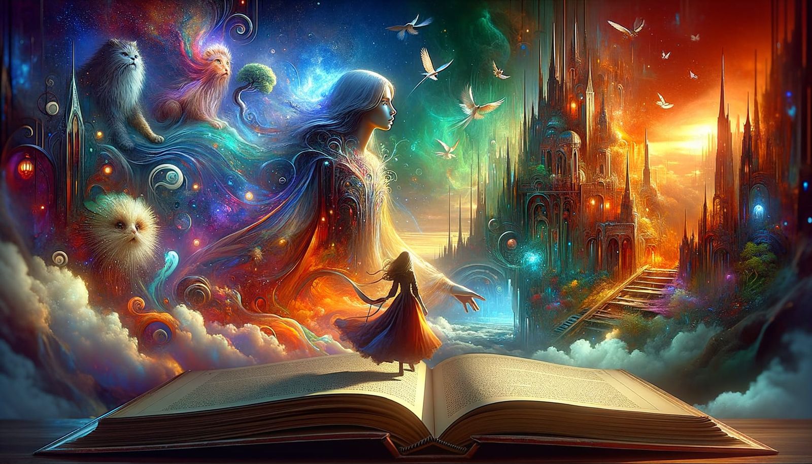 Fantastical Characters Emerging from a Book, Detailed Matte ...