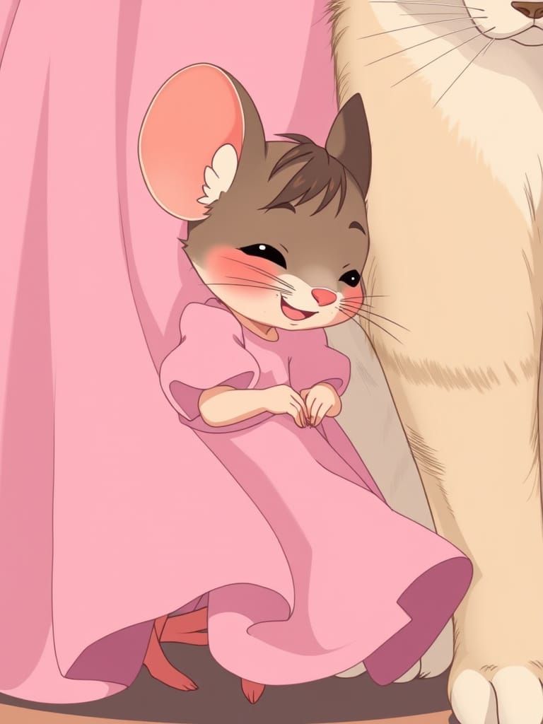 Shy Mouse in Anime Style Hiding