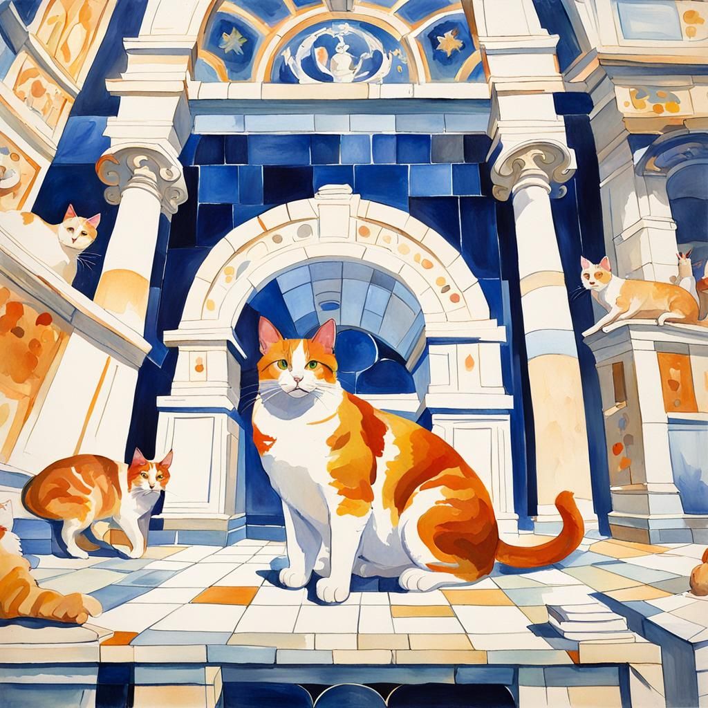 Cats and Dogs in Gouache Impressionist Style