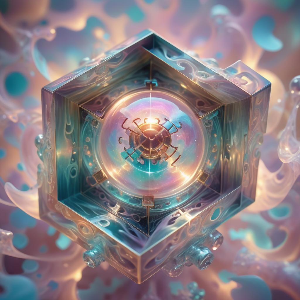 Surreal Puzzle Box with Ethereal Aura