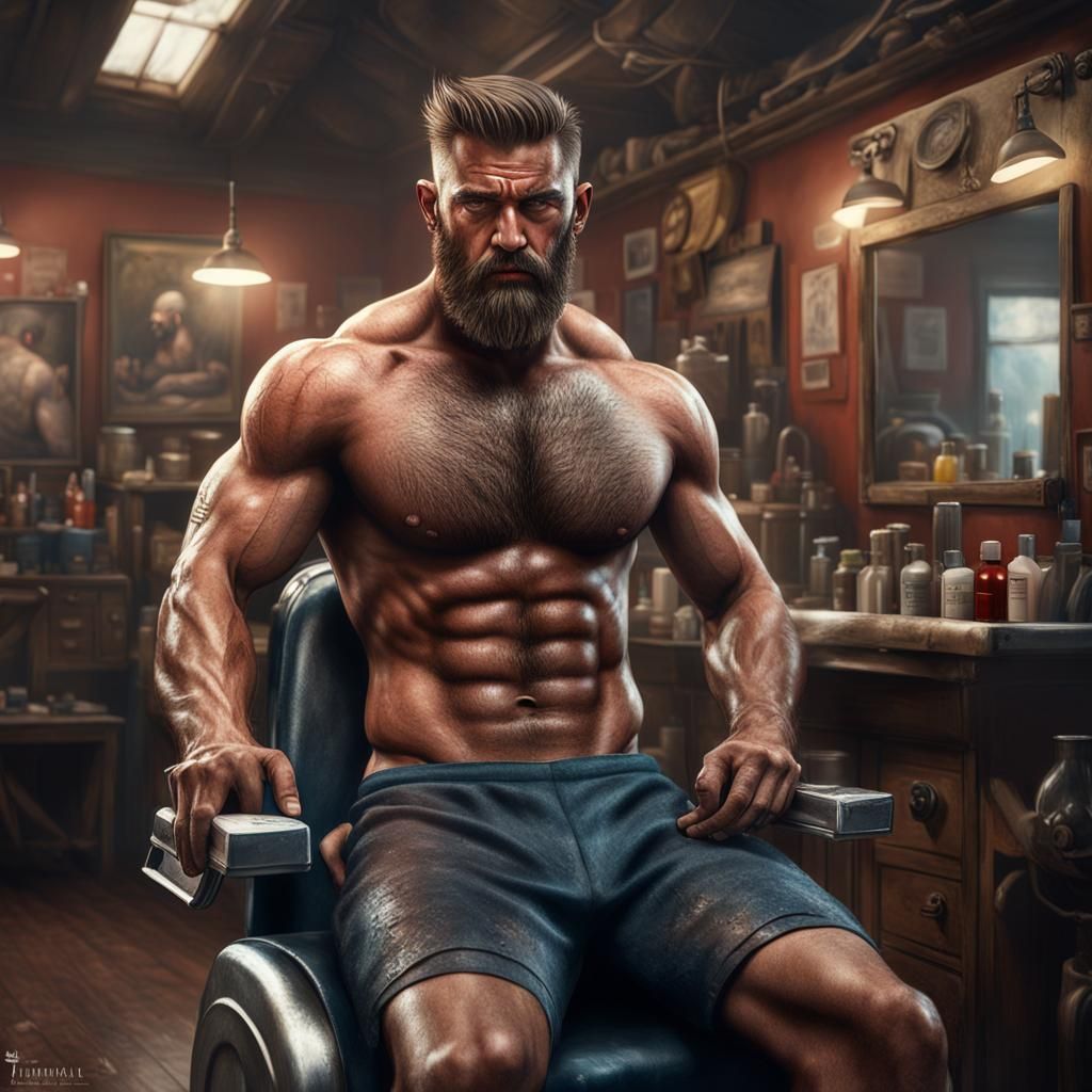 Photorealistic Body Waxing in Barber Shop Scene