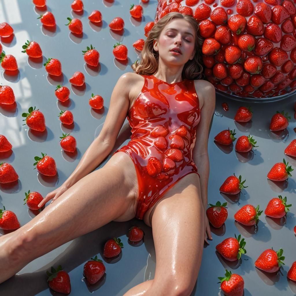 Strawberry Jelly Woman Lounging, Hyperrealistic 8K