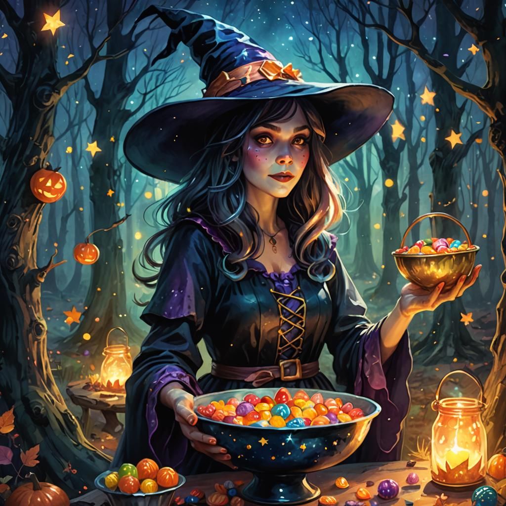 Mystical Witch in Forest: Whimsical Concept Art