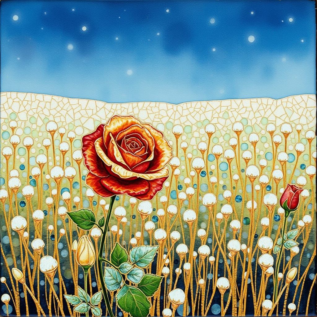 Ethereal Rose in Winter Frost, Art Nouveau Style