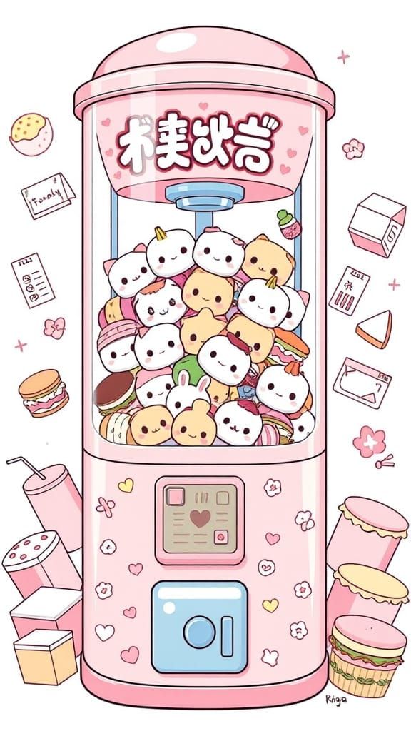 Kawaii claw machine illustration art hand-drawn illustration sandwich stationary kawaii snack wall print bujo