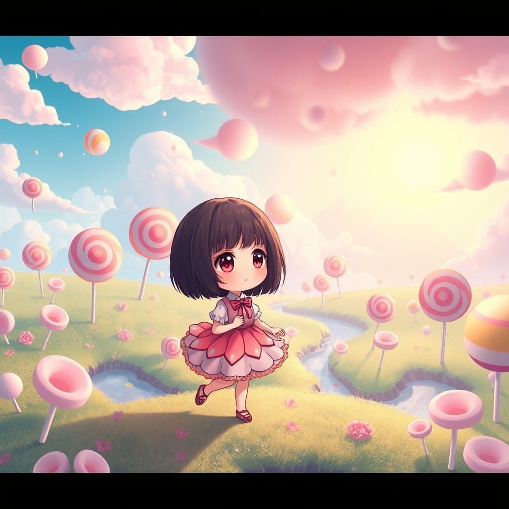 Chibi Girl's Candy Wonderland: Pastel Anime Concept Art