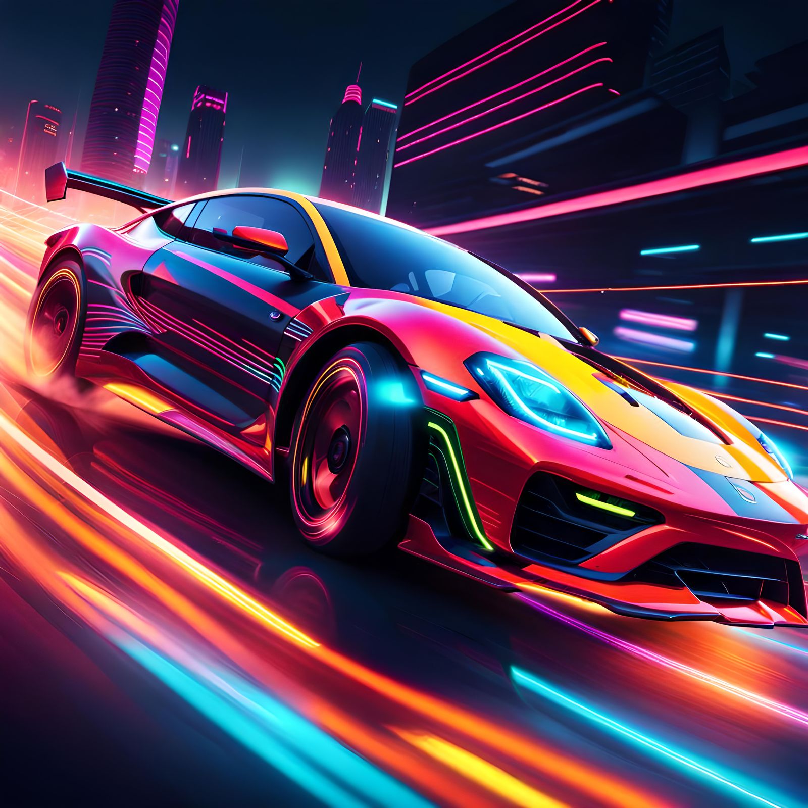 Cyberpunk Race Car Speeding with Bioluminescence