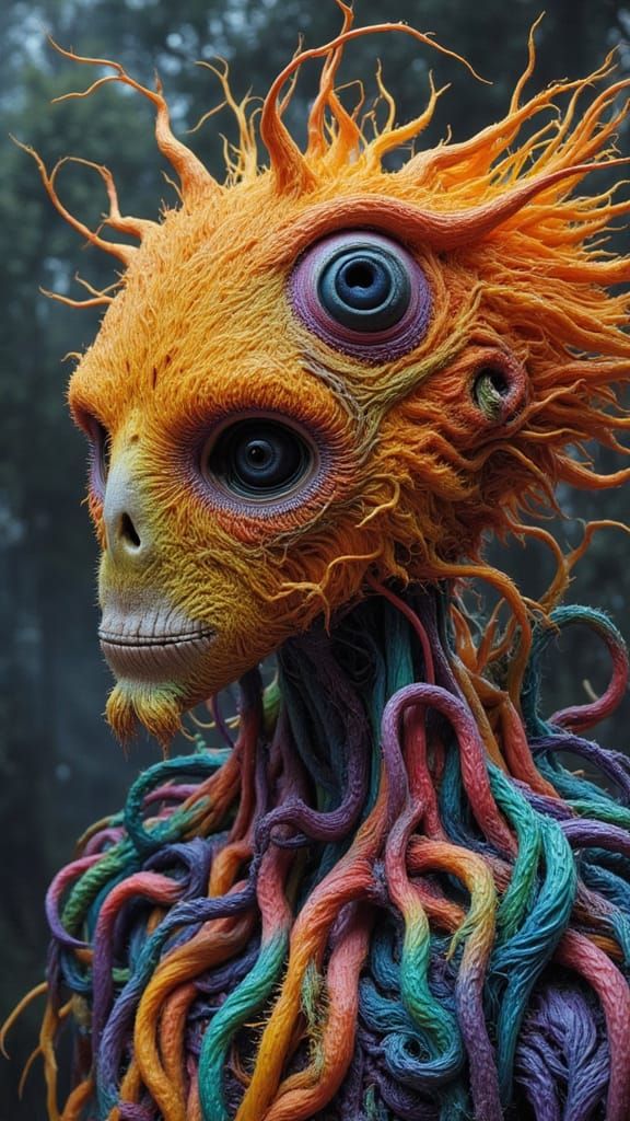 Man in Moth Costume Illuminated by Rainbow Lightning