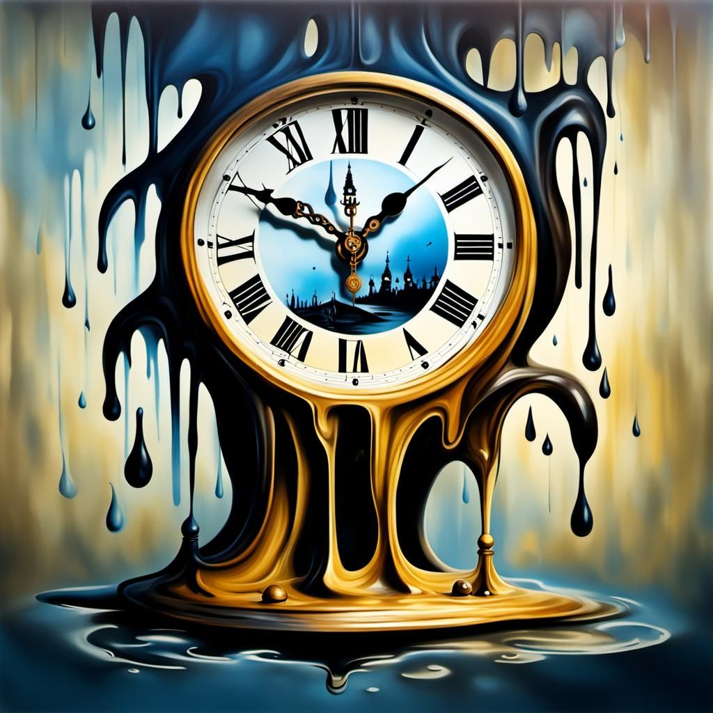 Surreal Distorted Clocks in Dreamy Landscape