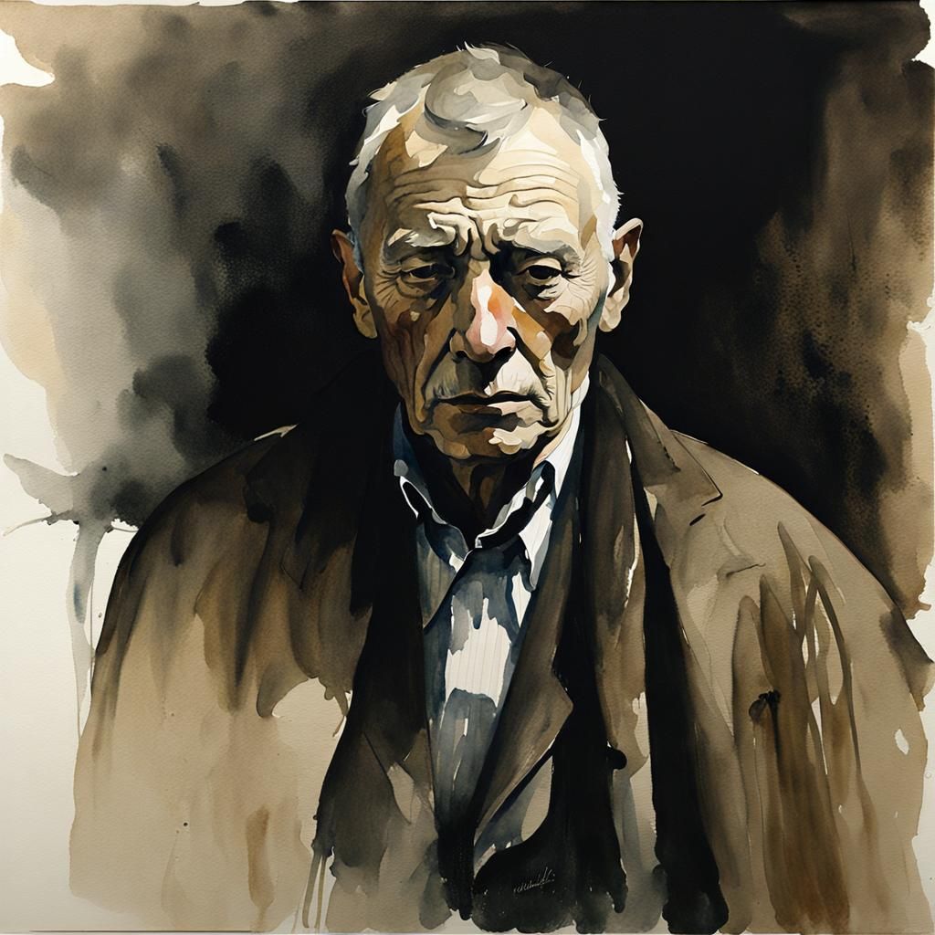 Melancholy Portrait in Dark Watercolor Style