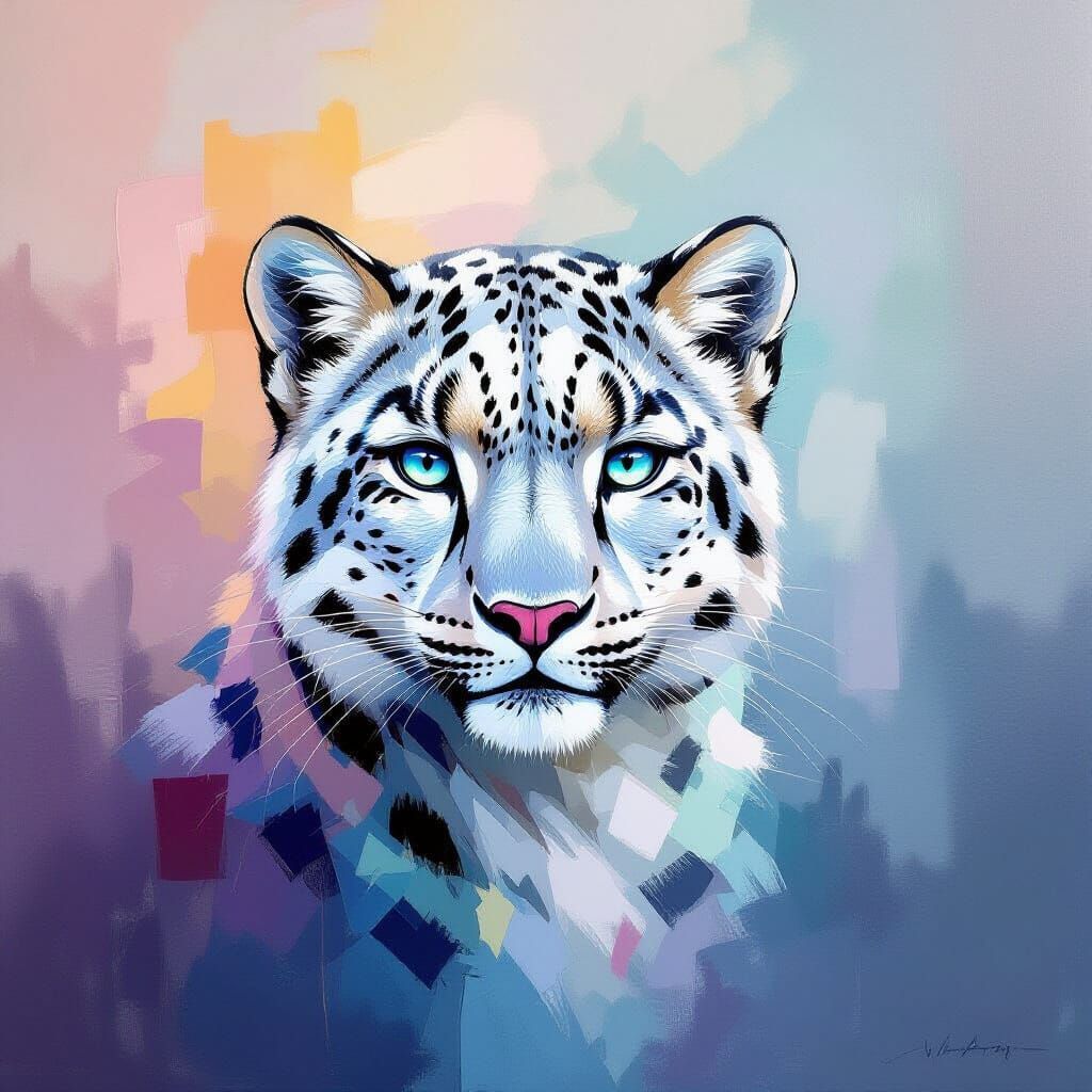 An abstract acrylic oil painting : the snow leopard