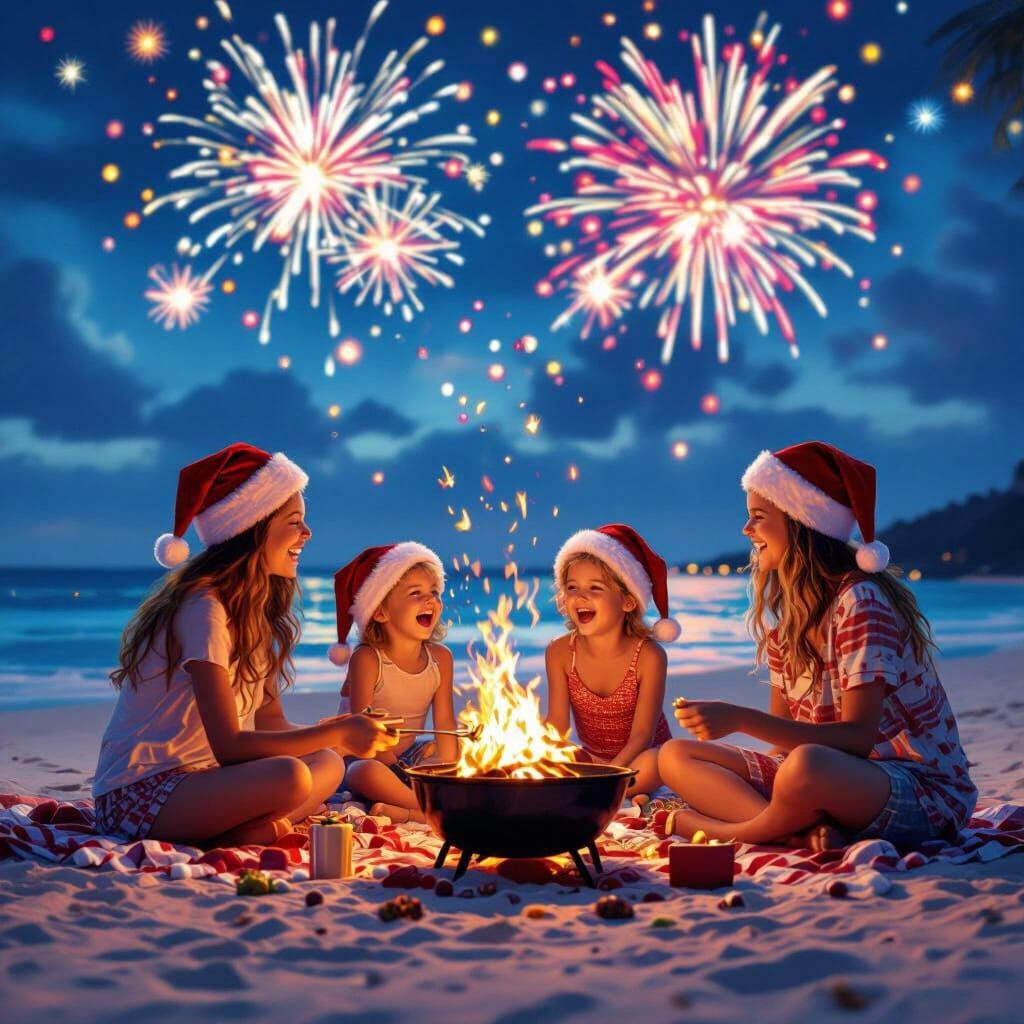 Australian Summer Christmas Beach BBQ with Fireworks