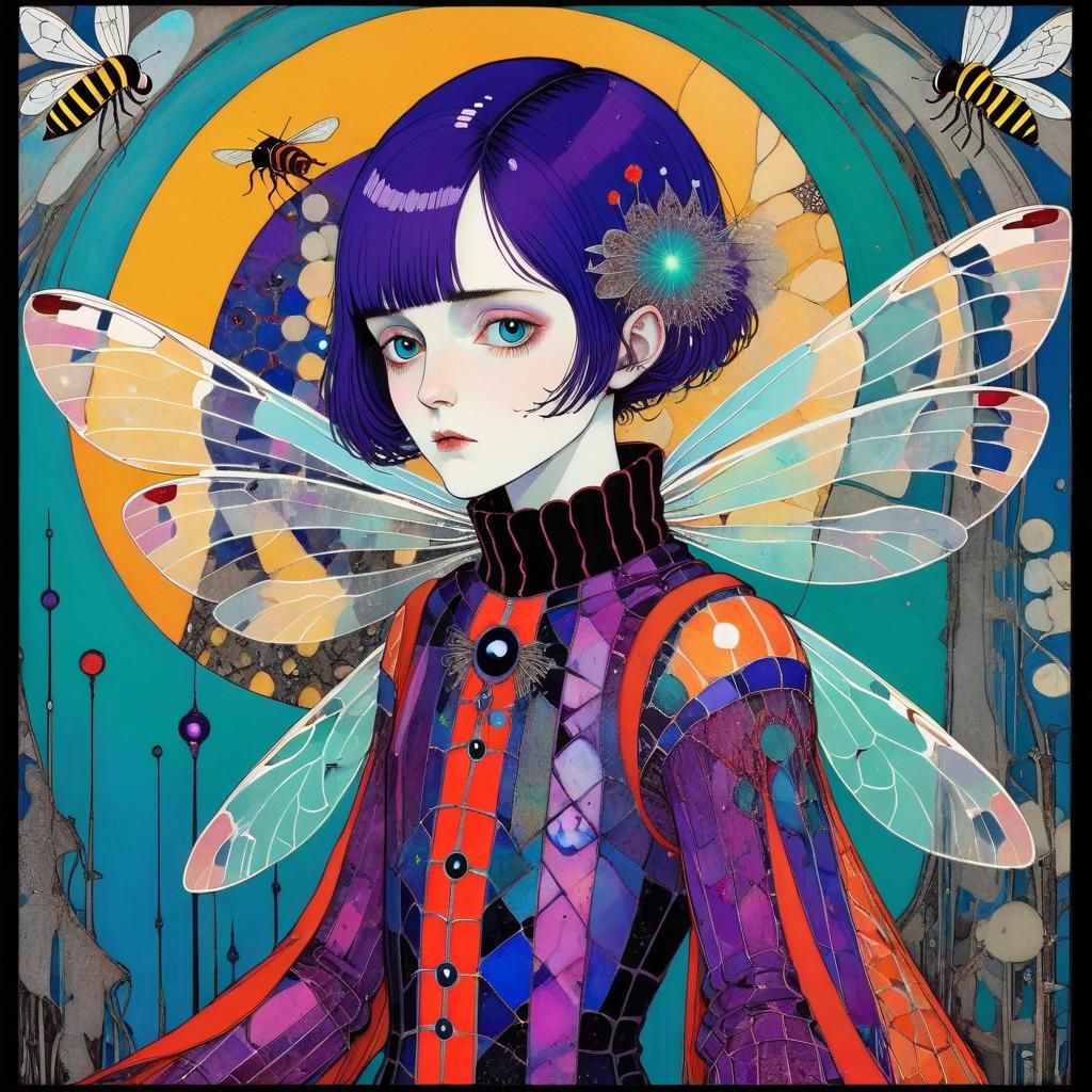 Fantasy Hoverfly in Harry Clarke Style Oil Painting