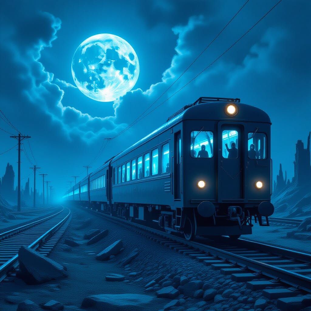 Spectral Train in Post-Apocalyptic Landscape: Surreal Cyberp...