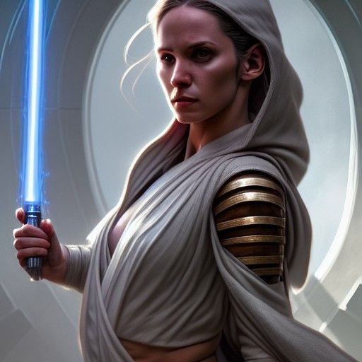 Detailed Jedi Woman in Temple, Cel-Shaded CGI