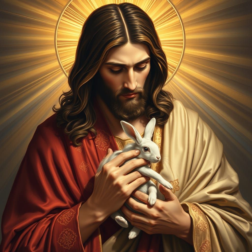 Majestic Jesus in Renaissance Style with Golden Embroidery a...